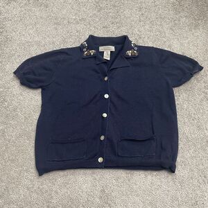 Sophisticates By Jonathan Martin Vinatage Embroidered Sweater Women 10 Blue Knit